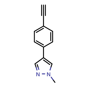 Chemical structure of 4-(4-Ethynylphenyl)-1-methyl-1H-pyrazole , CAS 1578111-02-0, AChemBlock U139046