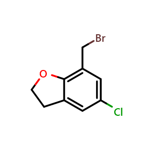 Chemical structure of 7-(bromomethyl)-5-chloro-2,3-dihydrobenzofuran , CAS 1566320-16-8, AChemBlock U139061