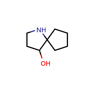 Chemical structure of 1-azaspiro[4.4]nonan-4-ol , CAS 1553896-22-2, AChemBlock U139079