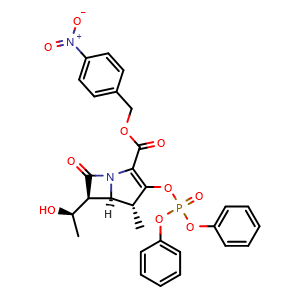 Chemical structure of 4-Nitrobenzyl (4R,5S,6S)-3-[(Diphenoxyphosphoryl)oxy]-6-[(R)-1-hydroxyethyl]-4-methyl-7-oxo-1-azabicyclo[3.2.0]hept-2-ene-2-carboxylate , CAS 154634-04-5, AChemBlock U139096