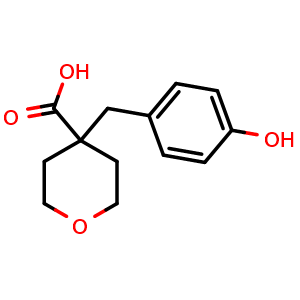 Chemical structure of 4-(4-Hydroxybenzyl)tetrahydropyran-4-carboxylic acid , CAS 1499681-44-5, AChemBlock U139205