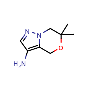 Chemical structure of 6,6-dimethyl-4,7-dihydropyrazolo[5,1-c][1,4]oxazin-3-amine , CAS 1479084-94-0, AChemBlock U139254