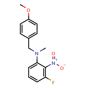 Chemical structure of 3-Fluoro-N-(4-methoxybenzyl)-N-methyl-2-nitroaniline , CAS 1458569-16-8, AChemBlock U139284