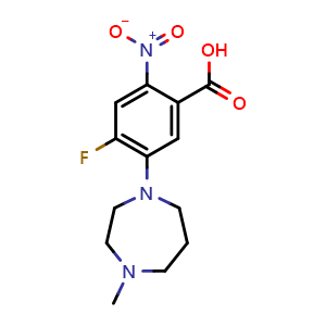 Chemical structure of 4-fluoro-5-(4-methyl-1,4-diazepan-1-yl)-2-nitrobenzoic acid , CAS 1457539-36-4, AChemBlock U139286