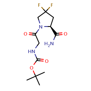 Chemical structure of (S)-1-[2-(Boc-amino)acetyl]-4,4-difluoropyrrolidine-2-carboxamide , CAS 1448440-48-9, AChemBlock U139315