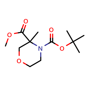 Chemical structure of Methyl N-Boc-3-methylmorpholine-3-carboxylate , CAS 1447240-83-6, AChemBlock U139321