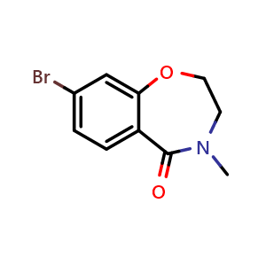Chemical structure of 8-bromo-4-methyl-2,3-dihydro-1,4-benzoxazepin-5-one , CAS 1443110-13-1, AChemBlock U139336