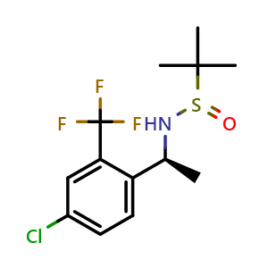 Chemical structure of N-((S)-1-(4-chloro-2-(trifluoromethyl)phenyl)ethyl)-2-methylpropane-2-sulfinamide , CAS 1442445-20-6, AChemBlock U139340