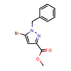 Chemical structure of Methyl 1-Benzyl-5-bromopyrazole-3-carboxylate , CAS 1434128-50-3, AChemBlock U139370