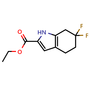 Chemical structure of Ethyl 6,6-Difluoro-4,5,6,7-tetrahydro-1H-indole-2-carboxylate , CAS 1433990-11-4, AChemBlock U139373