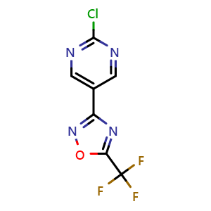 Chemical structure of 3-(2-Chloro-5-pyrimidinyl)-5-(trifluoromethyl)-1,2,4-oxadiazole , CAS 1433206-26-8, AChemBlock U139377