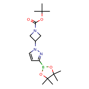 Chemical structure of 3-[3-(4,4,5,5-tetramethyl-[1,3,2]dioxaborolan-2-yl)-pyrazol-1-yl]-azetidine-1-carboxylic acid tert-butyl ester , CAS 1423162-07-5, AChemBlock U139446