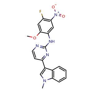 Chemical structure of N-(4-Fluoro-2-methoxy-5-nitrophenyl)-4-(1-methyl-3-indolyl)-2-pyrimidinamine , CAS 1421372-94-2, AChemBlock U139457