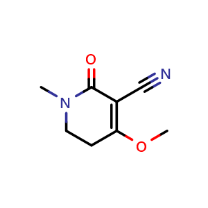 Chemical structure of 4-Methoxy-1-methyl-2-oxo-1,2,5,6-tetrahydropyridine-3-carbonitrile , CAS 1421314-07-9, AChemBlock U139458