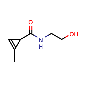 Chemical structure of N-(2-Hydroxyethyl)-2-methyl-2-cyclopropenecarboxamide , CAS 1402265-29-5, AChemBlock U139521