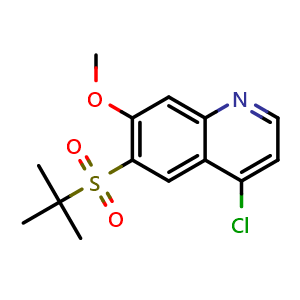Chemical structure of 6-(tert-Butylsulfonyl)-4-chloro-7-methoxyquinoline , CAS 1398054-55-1, AChemBlock U139527