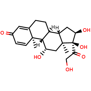Chemical structure of (11beta,16alpha)-11,16,17,21-Tetrahydroxypregna-1,4-diene-3,20-dione , CAS 13951-70-7, AChemBlock U139530