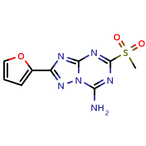 Chemical structure of 7-Amino-2-(2-furyl)-5-(methylsulfonyl)-[1,2,4]triazolo[1,5-a][1,3,5]triazine , CAS 139181-28-5, AChemBlock U139547