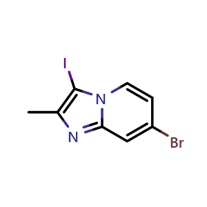 Chemical structure of 7-bromo-3-iodo-2-methyl-imidazo[1,2-a]pyridine , CAS 1379313-64-0, AChemBlock U139587