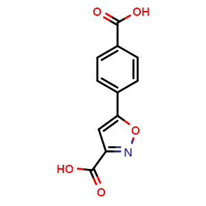 Chemical structure of 5-(4-carboxyphenyl)isoxazole-3-carboxylic acid , CAS 1375064-71-3, AChemBlock U139603