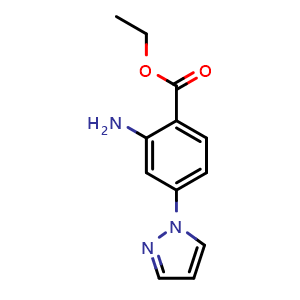 Chemical structure of Ethyl 2-Amino-4-(1-pyrazolyl)benzoate , CAS 1375064-68-8, AChemBlock U139606
