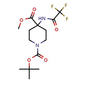 Chemical structure of Methyl N-Boc-4-(trifluoroacetylamino)piperidine-4-carboxylate , CAS 1375064-57-5, AChemBlock U139610
