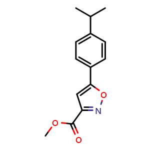 Chemical structure of methyl 5-(4-isopropylphenyl)isoxazole-3-carboxylate , CAS 1375064-54-2, AChemBlock U139612
