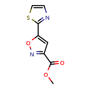 Chemical structure of methyl 5-(2-thiazolyl)isoxazole-3-carboxylate , CAS 1375064-47-3, AChemBlock U139617