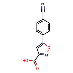Chemical structure of 5-(4-cyanophenyl)isoxazole-3-carboxylic acid , CAS 1375064-45-1, AChemBlock U139619