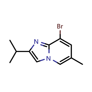 Chemical structure of 8-bromo-2-isopropyl-6-methyl-imidazo[1,2-a]pyridine , CAS 1369063-29-5, AChemBlock U139642