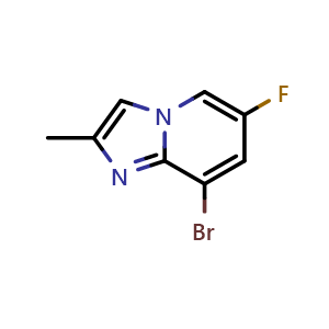 Chemical structure of 8-bromo-6-fluoro-2-methyl-imidazo[1,2-a]pyridine , CAS 1368743-32-1, AChemBlock U139647
