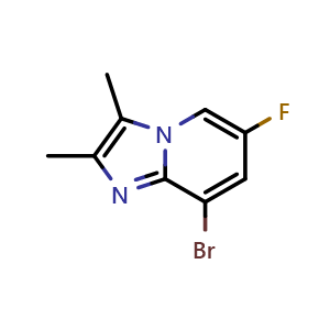 Chemical structure of 8-bromo-6-fluoro-2,3-dimethyl-imidazo[1,2-a]pyridine , CAS 1368431-18-8, AChemBlock U139650