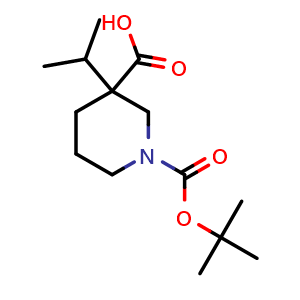 Chemical structure of 1-Boc-3-isopropylpiperidine-3-carboxylic acid , CAS 1363165-91-6, AChemBlock U139679