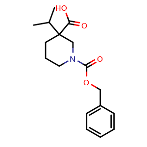 Chemical structure of 1-Cbz-3-isopropylpiperidine-3-carboxylic acid , CAS 1363165-90-5, AChemBlock U139680