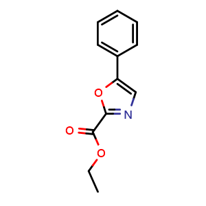 Chemical structure of ethyl 5-phenyl-1,3-oxazole-2-carboxylate , CAS 13575-16-1, AChemBlock U139707