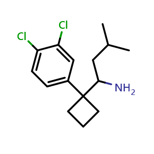 Chemical structure of 1-[1-(3,4-Dichlorophenyl)cyclobutyl]-3-methyl-1-butylamine , CAS 1354281-91-6, AChemBlock U139717