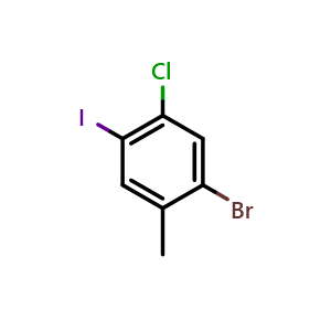 Chemical structure of 2-Bromo-4-chloro-5-iodotoluene , CAS 1349718-82-6, AChemBlock U139746