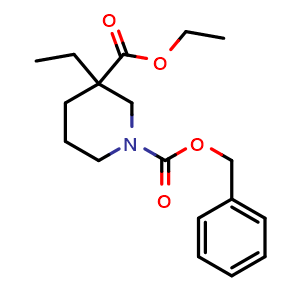 Chemical structure of Ethyl 1-Cbz-3-ethylpiperidine-3-carboxylate , CAS 1338930-81-6, AChemBlock U139784
