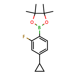 Chemical structure of 2-(4-cyclopropyl-2-fluorophenyl)-4,4,5,5-tetramethyl-1,3,2-dioxaborolane , CAS 1338718-13-0, AChemBlock U139785