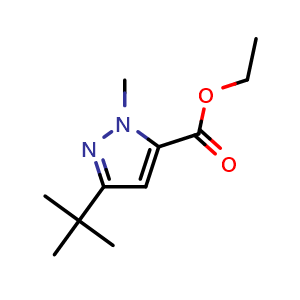 Chemical structure of Ethyl 3-tert-Butyl-1-methylpyrazole-5-carboxylate , CAS 133261-10-6, AChemBlock U139802