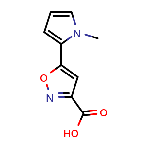 Chemical structure of 5-(1-methyl-2-pyrrolyl)isoxazole-3-carboxylic acid , CAS 1326814-81-6, AChemBlock U139819