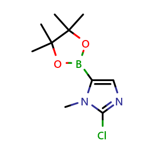 Chemical structure of 2-chloro-1-methyl-5-(4,4,5,5-tetramethyl-1,3,2-dioxaborolan-2-yl)imidazole , CAS 1315281-29-8, AChemBlock U139842
