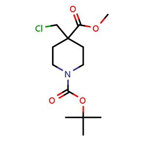 Chemical structure of Methyl 1-Boc-4-(chloromethyl)piperidine-4-carboxylate , CAS 1314319-01-1, AChemBlock U139850