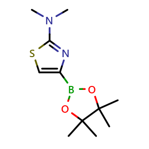 Chemical structure of dimethyl-[4-(4,4,5,5-tetramethyl-[1,3,2]dioxaborolan-2-yl)-thiazol-2-yl]-amine , CAS 1311413-01-0, AChemBlock U139859