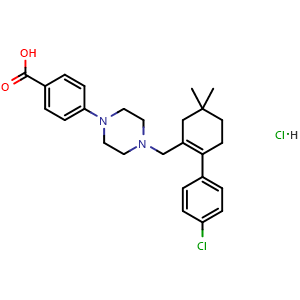 Chemical structure of 4-[4-[[2-(4-chlorophenyl)-5,5-dimethyl-1-cyclohexenyl]methyl]-1-piperazinyl]benzoic acid hydrochloride , CAS 1305320-63-1, AChemBlock U139880