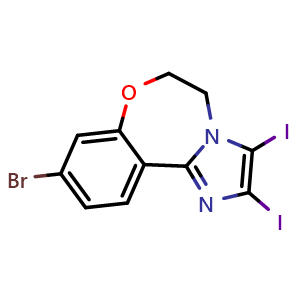 Chemical structure of 9-Bromo-2,3-diiodo-5,6-dihydrobenzo[f]imidazo[1,2-d][1,4]oxazepine , CAS 1282516-68-0, AChemBlock U139935