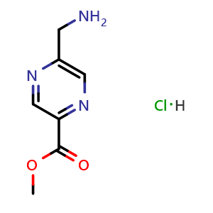Chemical structure of Methyl 5-(Aminomethyl)pyrazine-2-carboxylate hydrochloride , CAS 1279698-22-4, AChemBlock U139939
