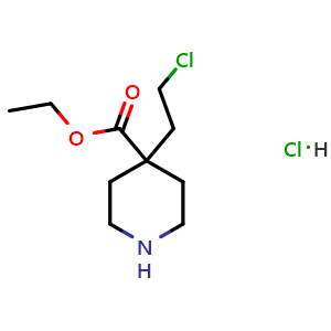 Chemical structure of Ethyl 4-(2-Chloroethyl)piperidine-4-carboxylate hydrochloride , CAS 1276088-72-2, AChemBlock U139945