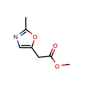 Chemical structure of Methyl 2-Methyloxazole-5-acetate , CAS 1276083-60-3, AChemBlock U139946