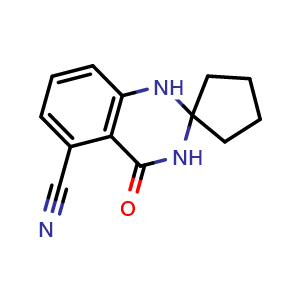 Chemical structure of 4-Oxospiro[1,2,3,4-tetrahydroquinazoline-2,1'-cyclopentane]-5-carbonitrile , CAS 1272756-16-7, AChemBlock U139956